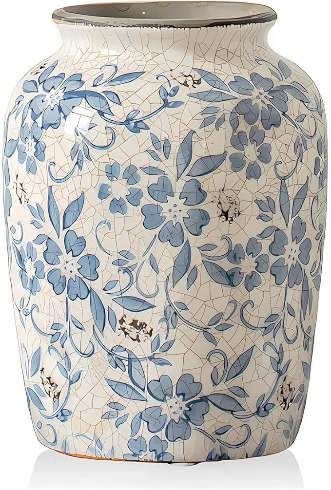 Rustic Blue and White Porcelain Flower Vases - Chinoiserie Vase, Ceramic Ginger Jars - Home, Livi... | Amazon (US)