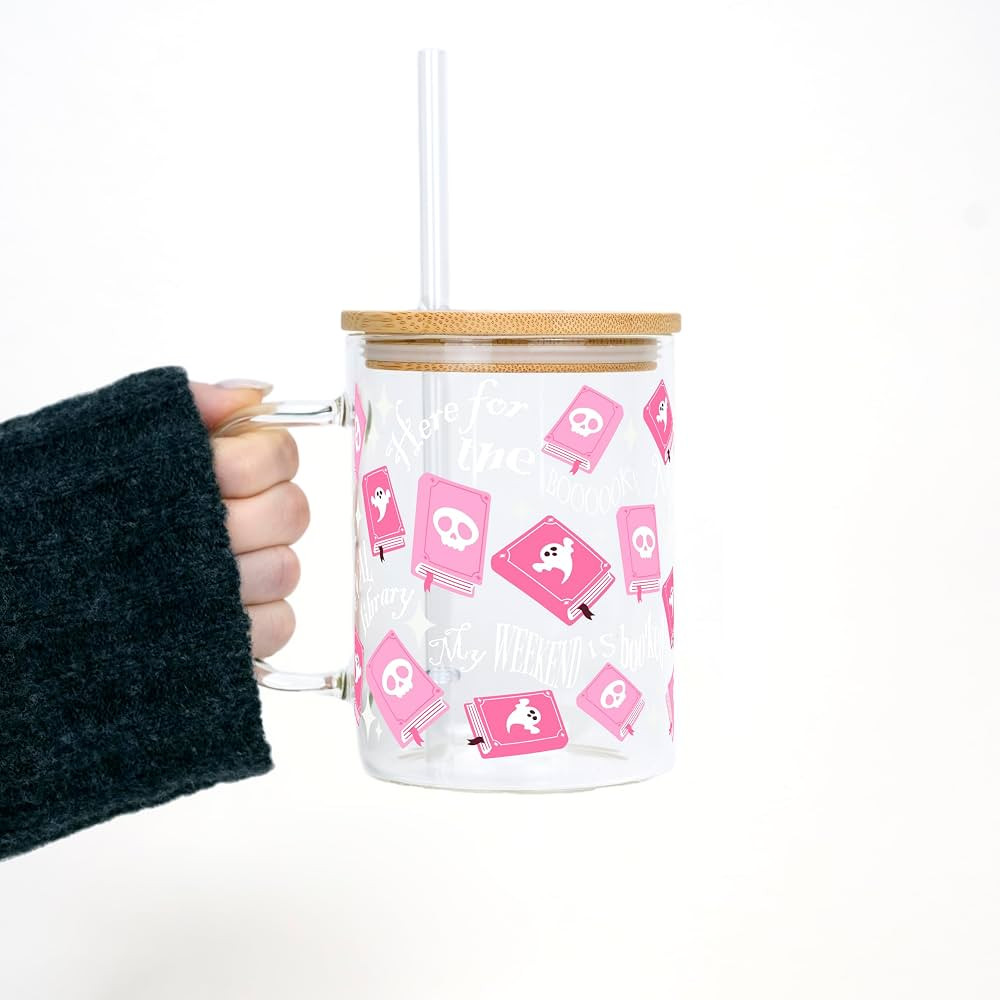 Sip Sip Hooray Boo-kish Halloween Glass Mug 17oz with Bamboo Lid and Straw, Cute Bookish Ghost Co... | Amazon (US)