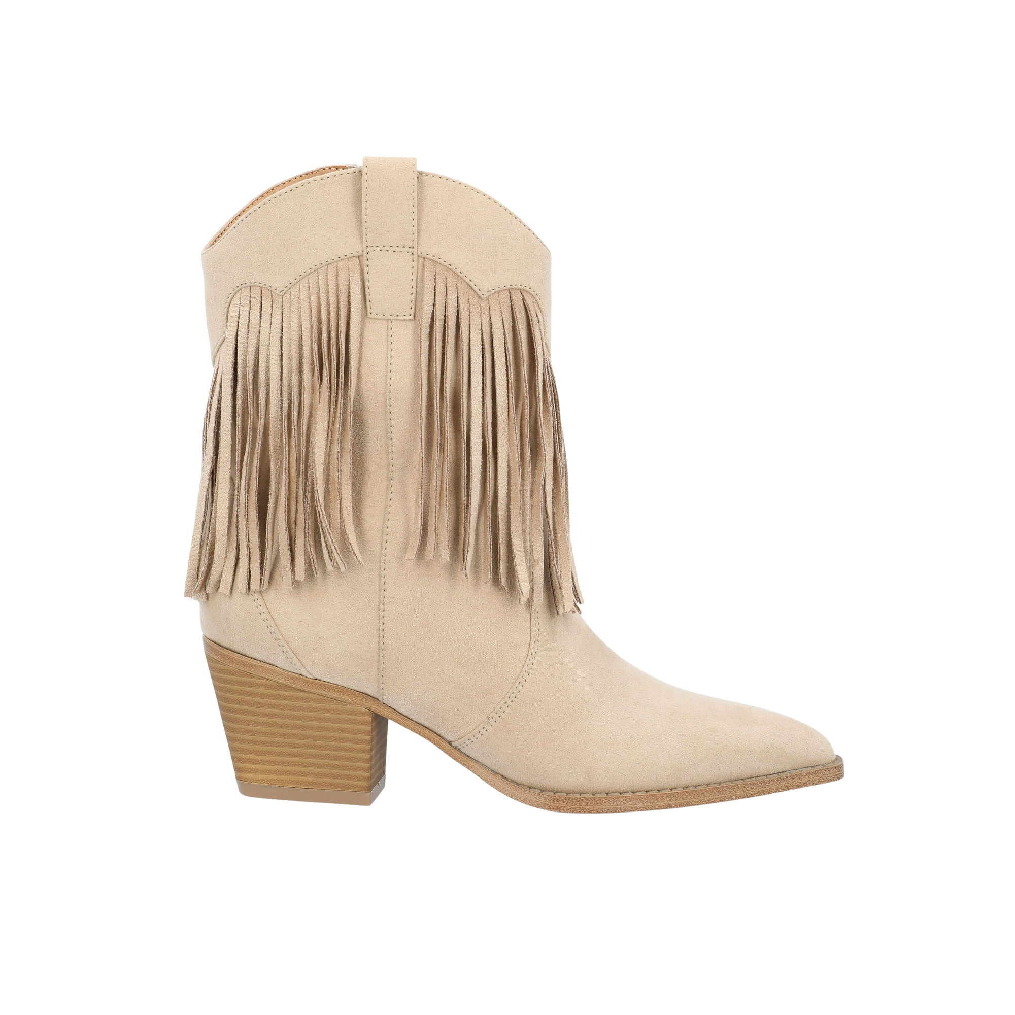 Time and Tru Women's Faux Suede Western Booties with Fringe | Walmart (US)