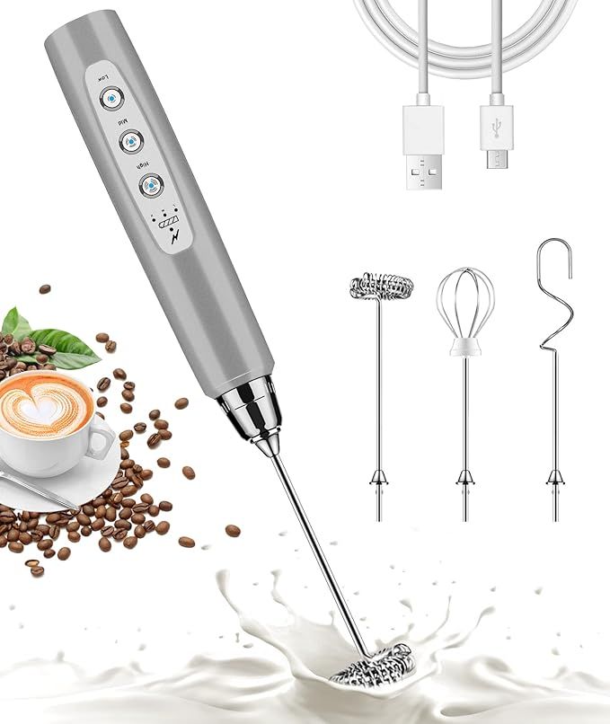 Nahida Handheld Milk Frother for Coffee, Rechargeable Electric Whisk with 3 Heads 3 Speeds Drink ... | Amazon (US)