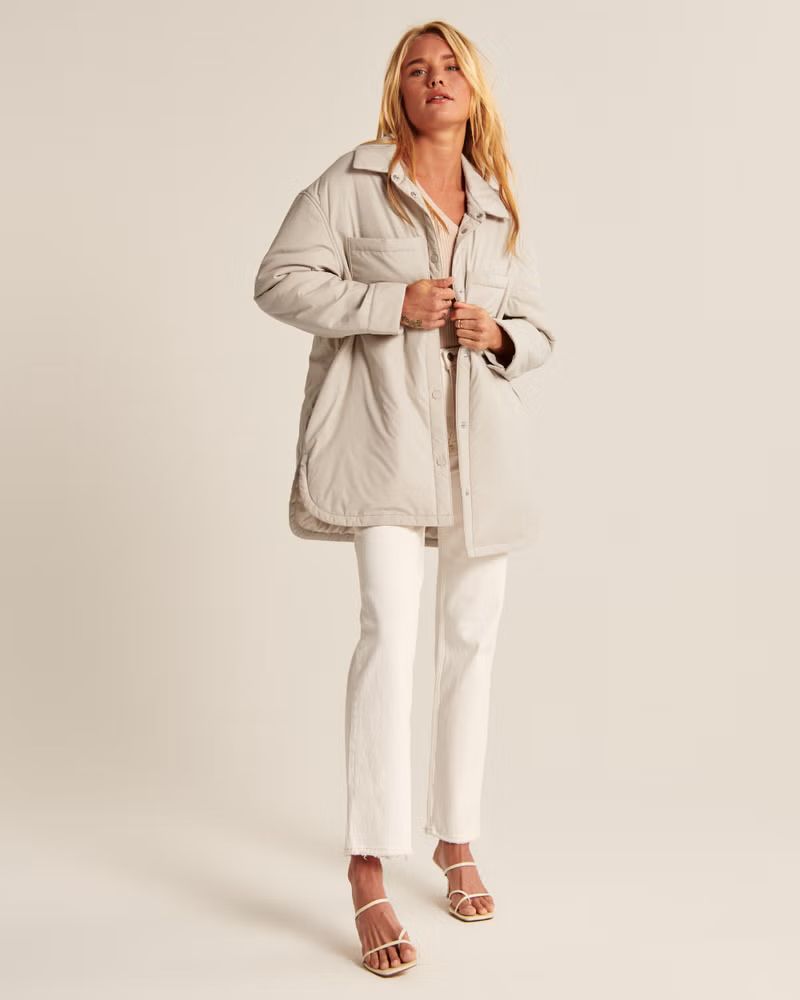 Women's Mid-Length Unquilted Nylon Shirt Jacket | Women's Coats & Jackets | Abercrombie.com | Abercrombie & Fitch (US)