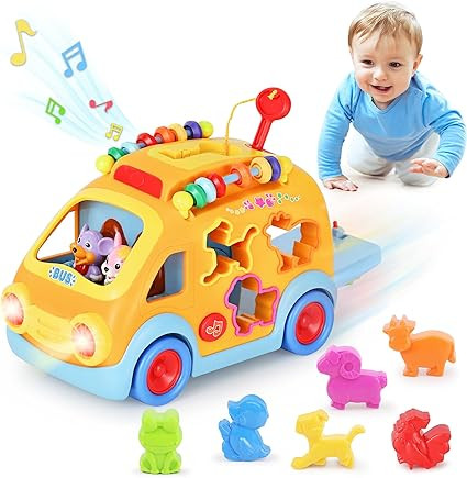 iPlay, iLearn Toddler Music Bus Toys, Baby Musical Busy Learning Toy W/Animal Matching, Gear, Key... | Amazon (US)