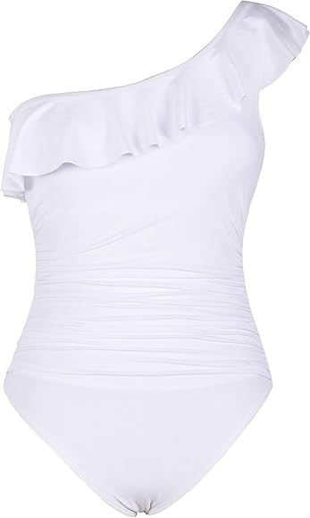 Mycoco Women's One Piece Swimsuits One Shoulder Ruched Ruffle Monokini Bathing Suits | Amazon (US)
