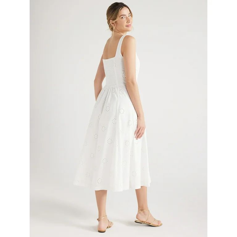 Free Assembly Women's Cotton Sleeveless Square Neck Eyelet Midi Dress, Sizes XS-XXL - Walmart.com | Walmart (US)