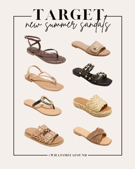 New summer sandals from Target, all under $40! Spring sandals, summer sandals, affordable sandals, slide sandals, strappy sandals, embellished sandals, cane sandals, rhinestone sandals, rattan sandals, raffia sandals, buckle sandals, medallion sandals, Target sandals, trendy sandals, black sandals, brown sandals, tan sandals, beige sandals, neutral sandals 

#LTKshoecrush #LTKSeasonal #LTKfindsunder50