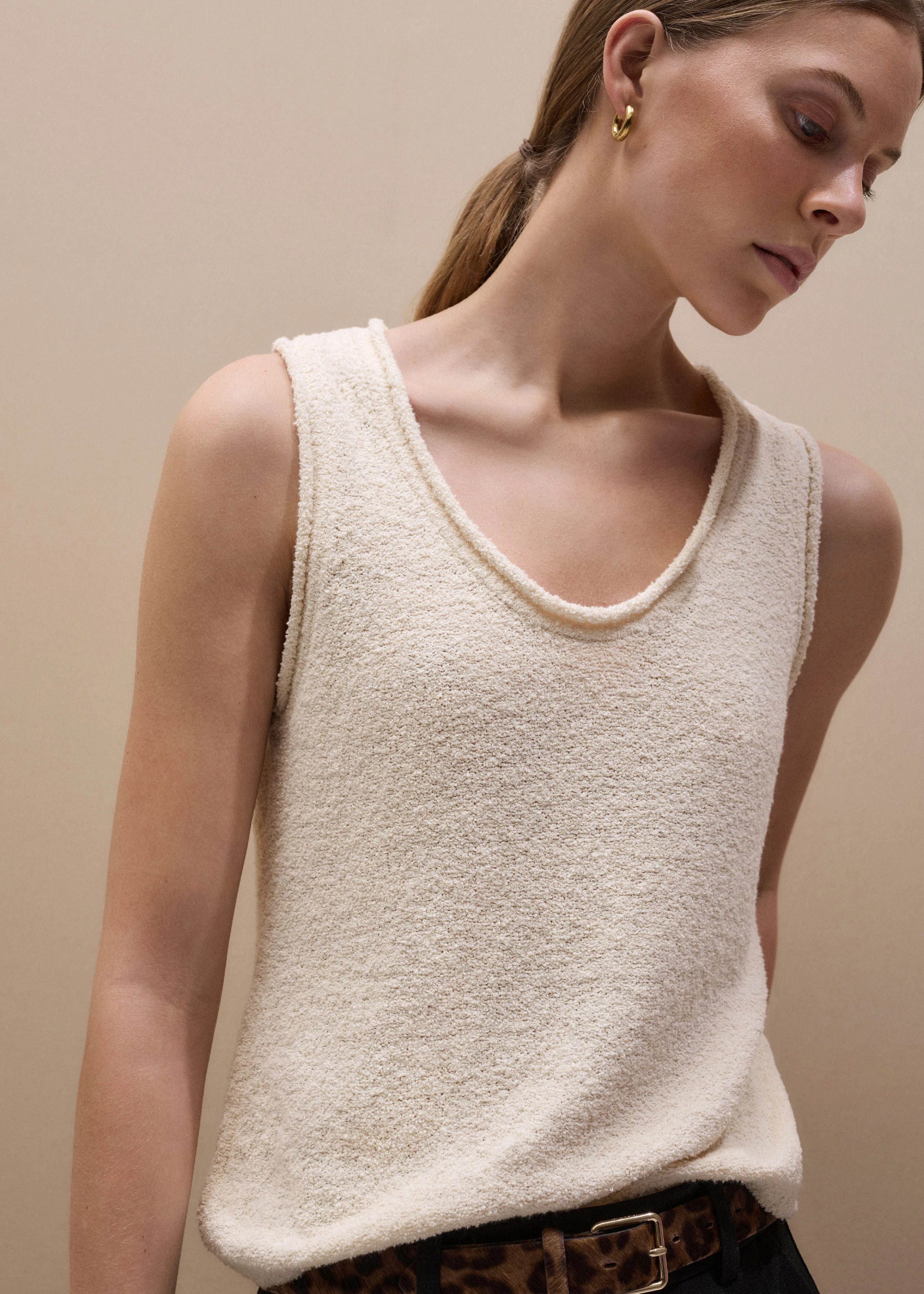 Women's Cream Slim Knit Tank Top | ME+EM | ME+EM US
