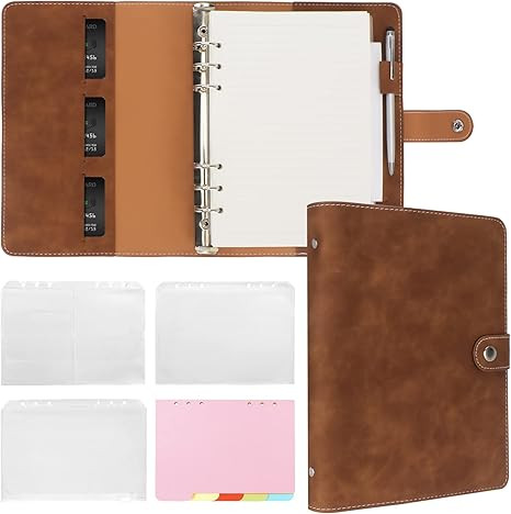 FYY Leather A5 Binder 6 Ring Binder Notebook - PU Leather Refillable Notebook with Binder Pockets... | Amazon (US)