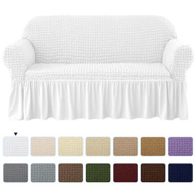 Subrtex Ruffle Skirt Country Style Box Cushion Sofa Slipcover (Sofa, White) Lowes.com | Lowe's