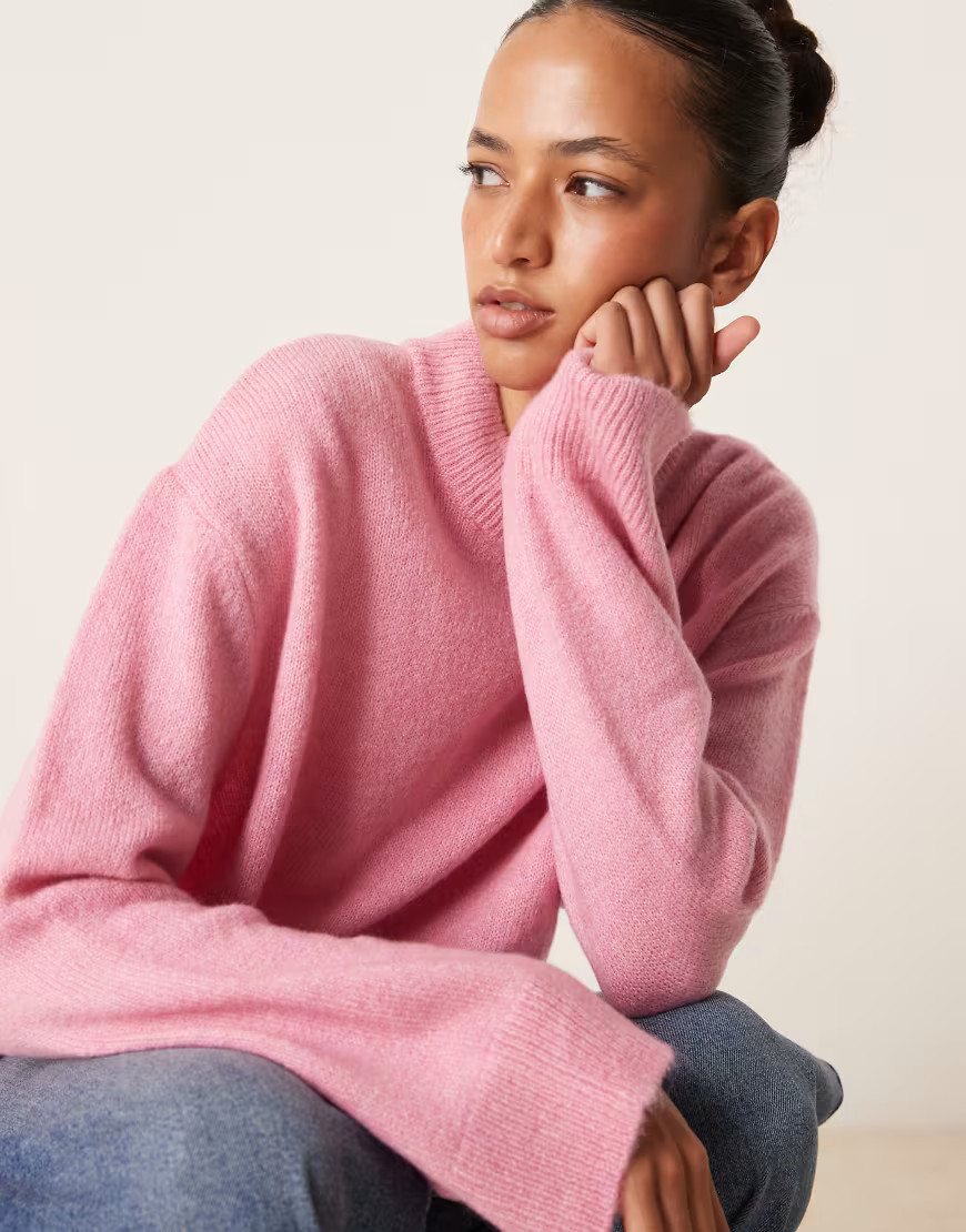 ASOS DESIGN oversized knitted crew neck sweater in soft pink-Multi | ASOS (Global)