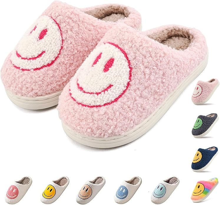 Cute Smile Face Slippers for Kids Girls Boys,Soft Plush Happy Face Slippers Non-Slip Toddler Warm... | Amazon (US)
