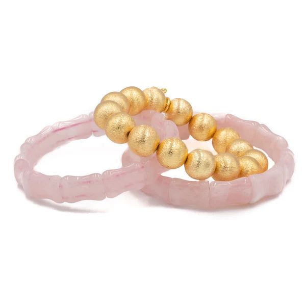 Margaret Bamboo Stack, Rose Quartz, Gold | Hazen & Co