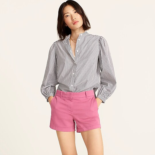 Classic-fit collarless puff-sleeve shirt in stripe | J. Crew US