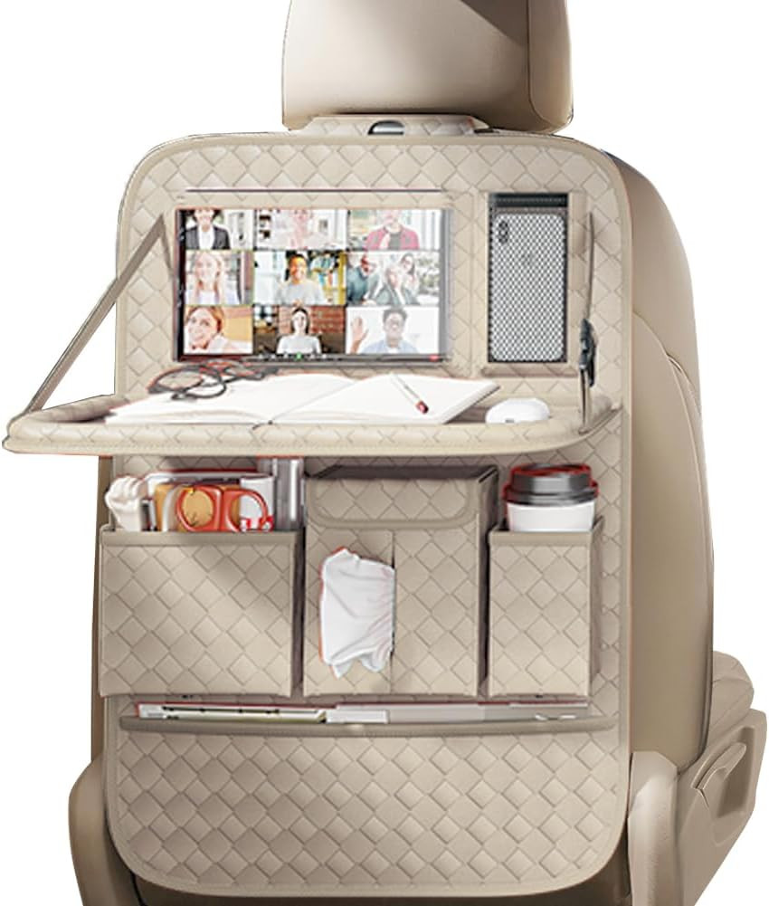 XDV Car Seat Organizers,Multi-functional Back Seat Protectors, Storage Pouches, and Tray Holders (for Cars, Kids, Seat Back and Rear Seats) (Woven Beige, 1 Pcs) | Amazon (US)