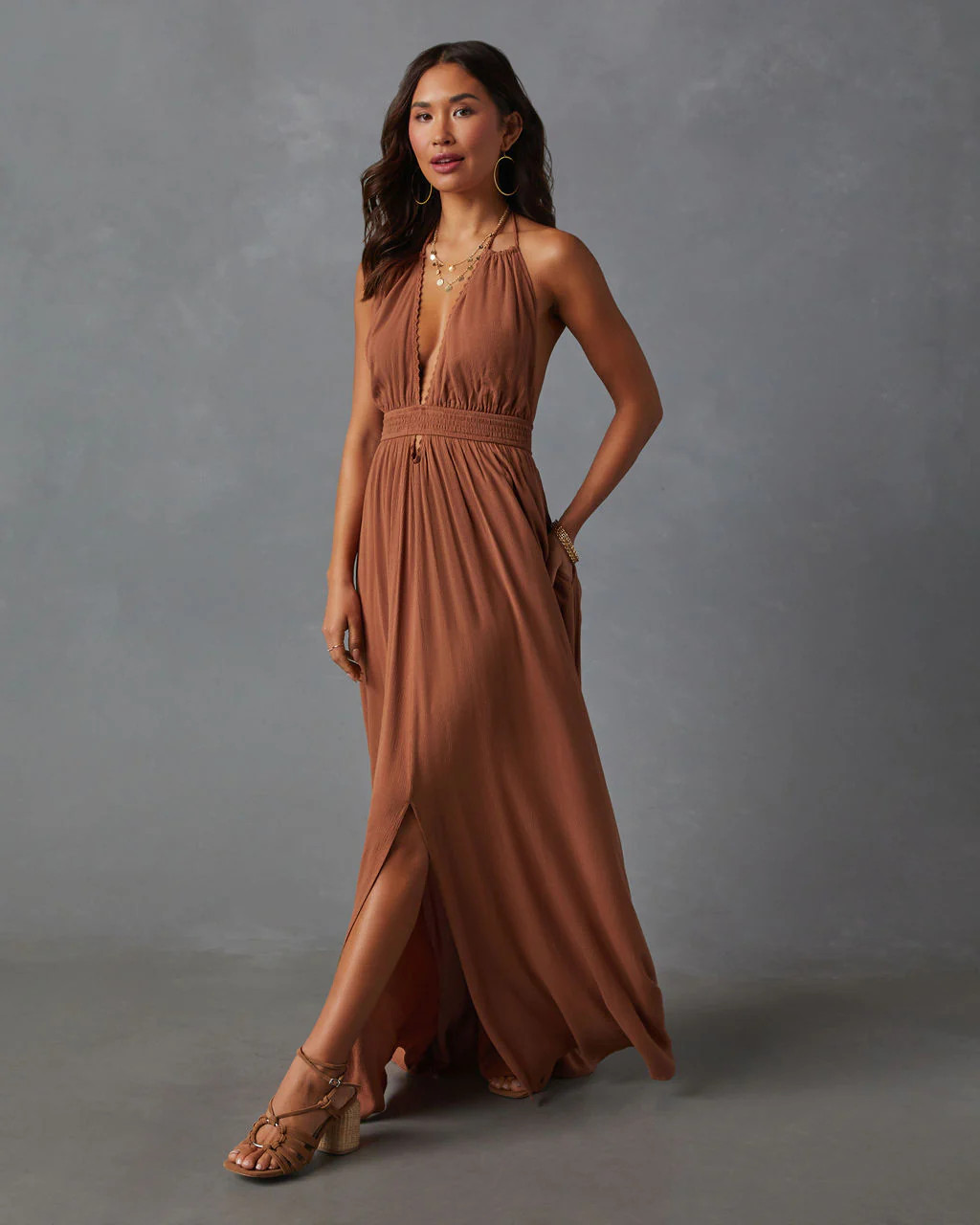 Oriana Pocketed Rope Trim Maxi Dress | VICI