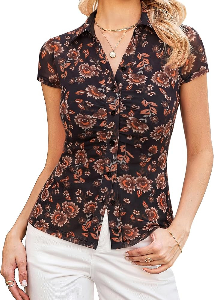 GRACE KARIN 2026 Women Mesh Boho Tops Dressy Casual Floral Work Blouses | Amazon (US)