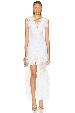 PatBO Stretch Tulle Maxi Dress in White | FWRD 