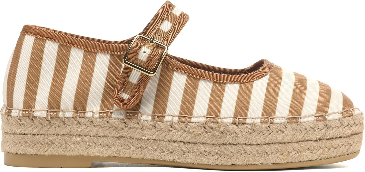 Women's Mary Jane Woven Espadrilles Ballet Flats for Women Outsole Canvas Summer Ballerina Flats. | Amazon (US)