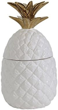 Creative Co-Op White & Gold Ceramic Pineapple Container with Lid | Amazon (US)