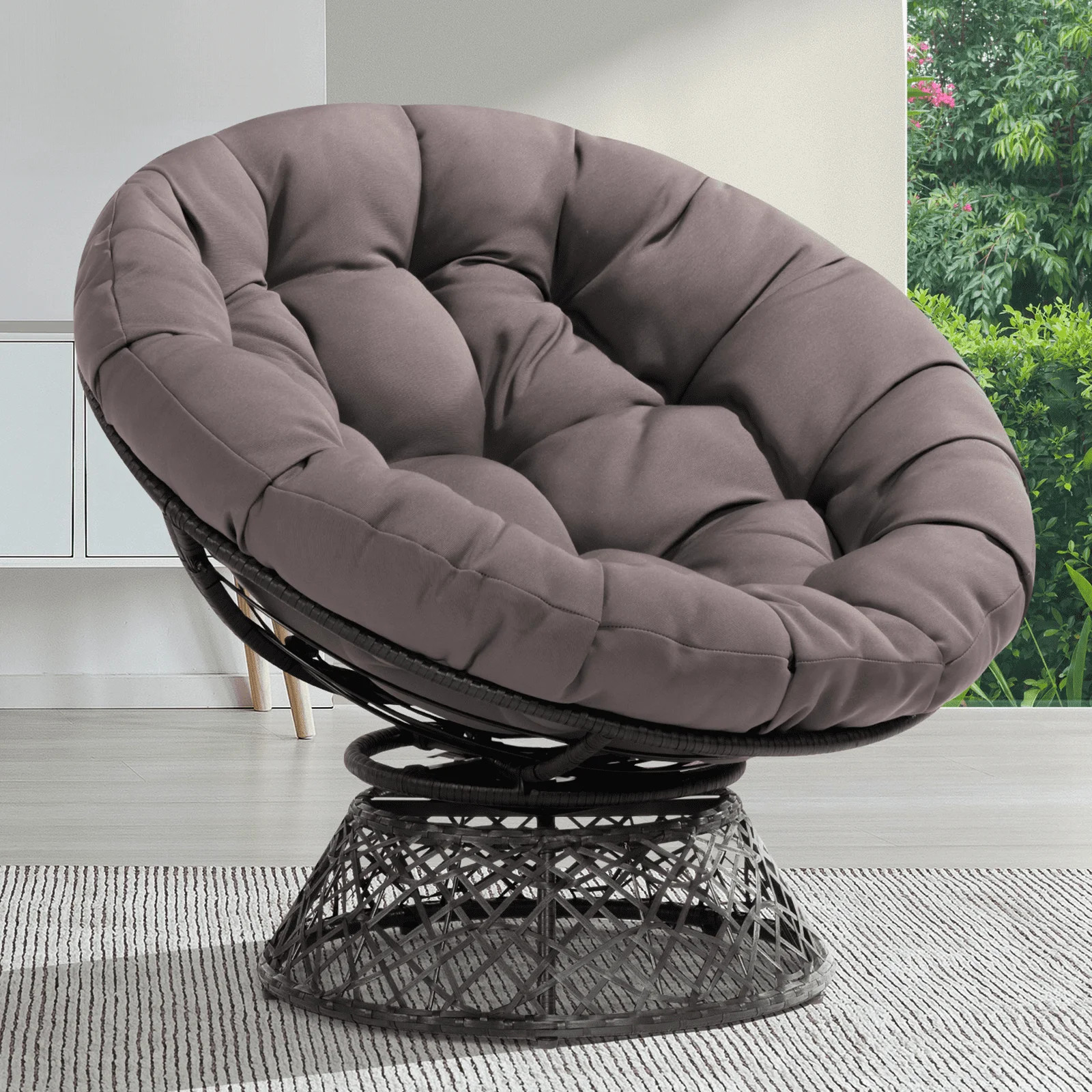 Bme 360 Swivel Comfy Papasan Chair with Fabric Cushion, Graphite Stone - Black Frame - Walmart.co... | Walmart (US)