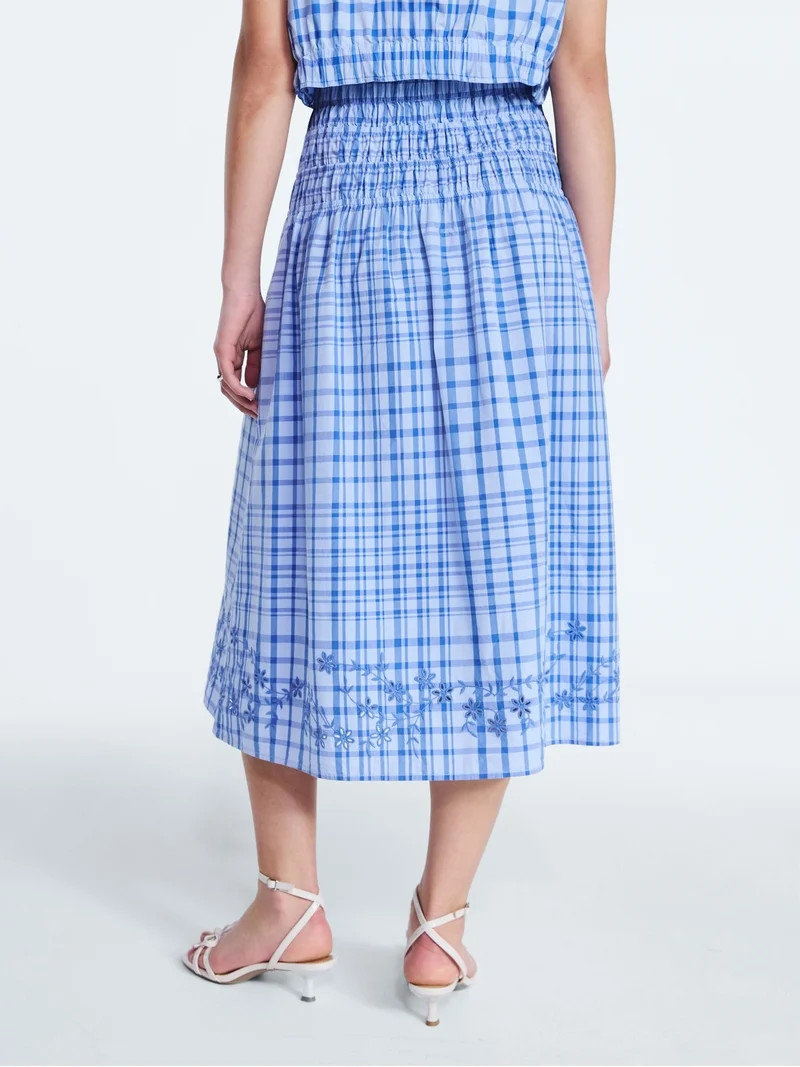 Free Assembly Women's and Women's Plus Embroidered Cotton Maxi Skirt with Smocked Waist, Sizes XS... | Walmart (US)