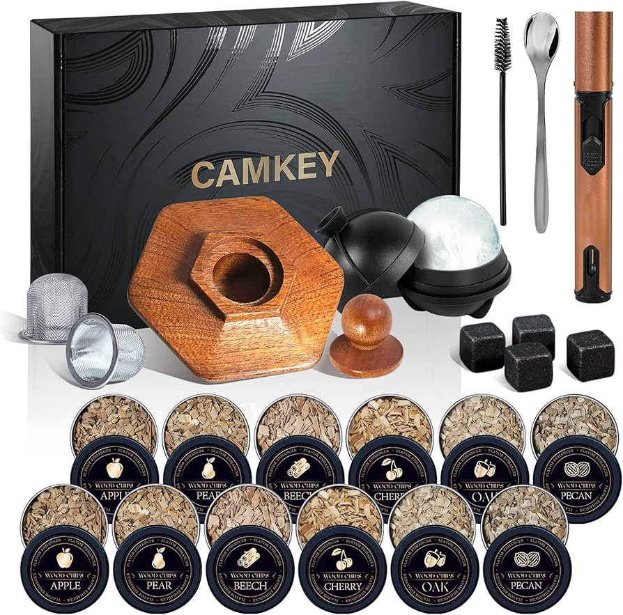 23Pcs Whiskey Smoker Kit with Torch-12 Wood Chips, Ice Ball Mold, Cocktail Smoker Infuser Kit, Ol... | Amazon (US)