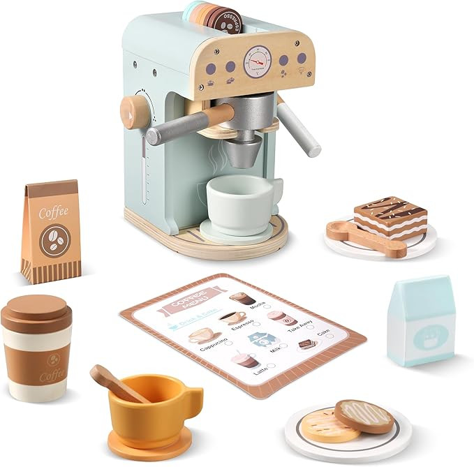 Kids Wooden Coffee Maker Toy, Wooden Play Kitchen Appliances & Accessories Toy for Kids Toddlers,... | Amazon (US)