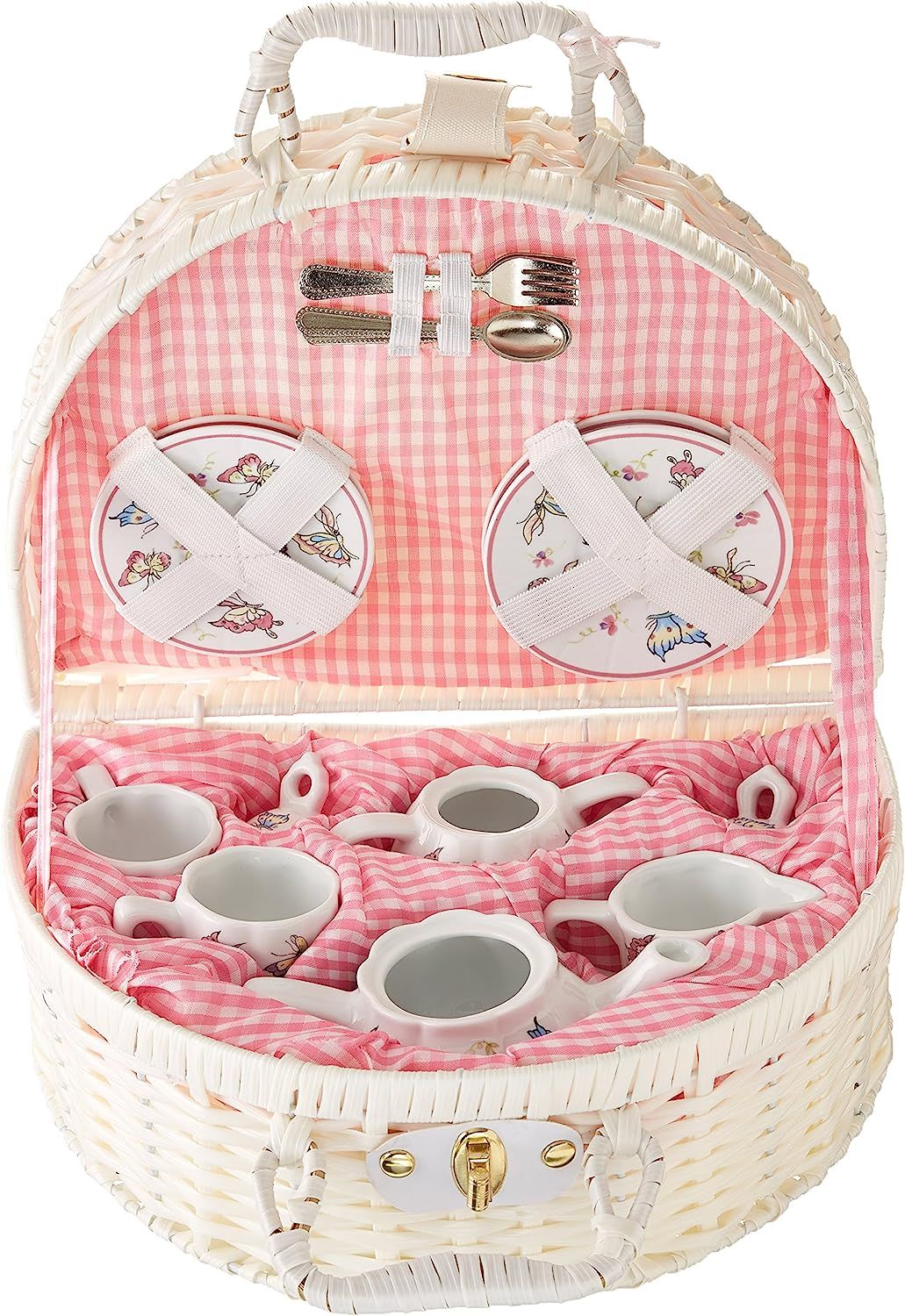 Delton Products Pink Butterfly Children's Tea Set with Basket | Amazon (US)