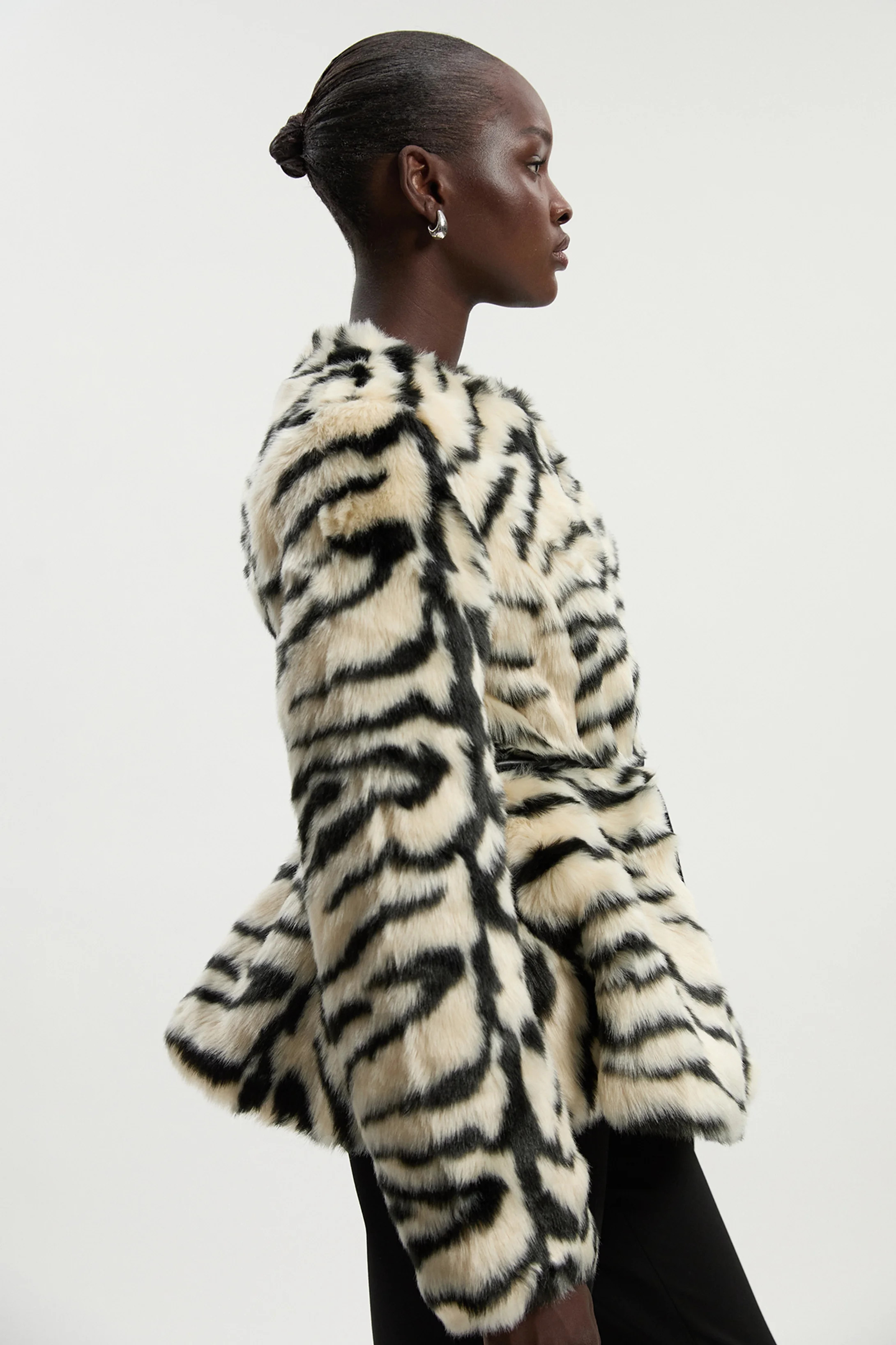 Faux Fur Zebra Collarless Coat | Karen Millen US
