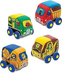 Amazon.com: Melissa & Doug Pull-Back Construction Vehicles - Soft Baby Toy Play Set of 4 Vehicles... | Amazon (US)