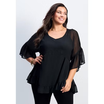Avenue Harlow Frill Detail Blouse - 20, Black | Target