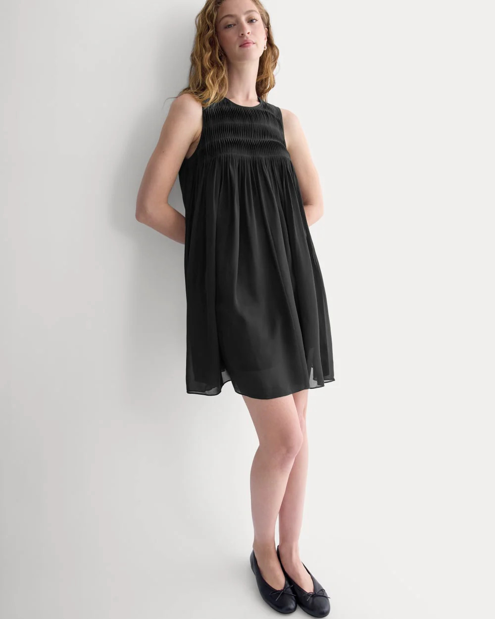 Twisted Pleated Mini Dress in Silk Georgette | Black | Everlane