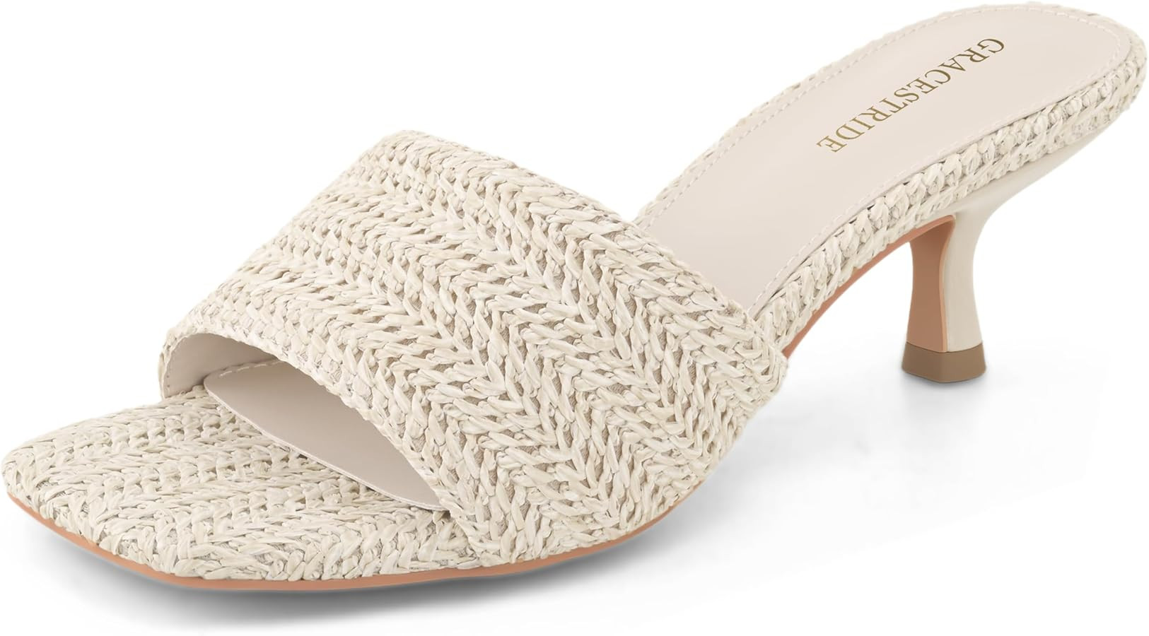 Raffia Kitten Heels for Women Woven Square Toe Mules Slip On Slide Sandals Summer Dress Shoes for... | Amazon (US)