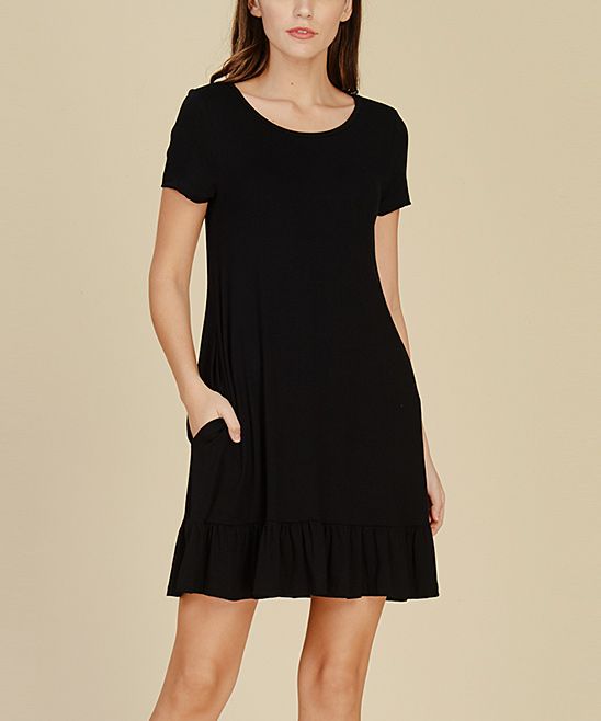 Annabelle USA Women's Casual Dresses BLACK - Black Ruffle-Hem T-Shirt Dress - Women & Plus | Zulily
