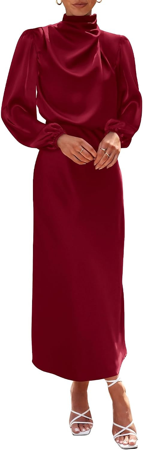 BTFBM Womens Mock Neck Satin Maxi Dress Fall 2026 | Amazon (US)