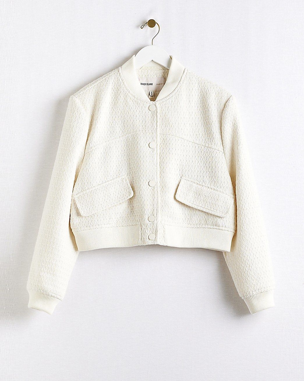 Cream Boucle Tailored Bomber Jacket | River Island (UK & IE)