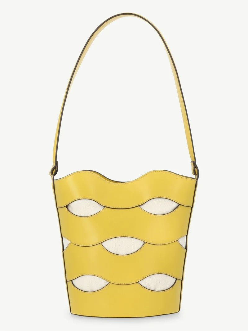 Free Assembly Women's Maria Cut Out Bucket Bag, Musard/Cream | Walmart (US)