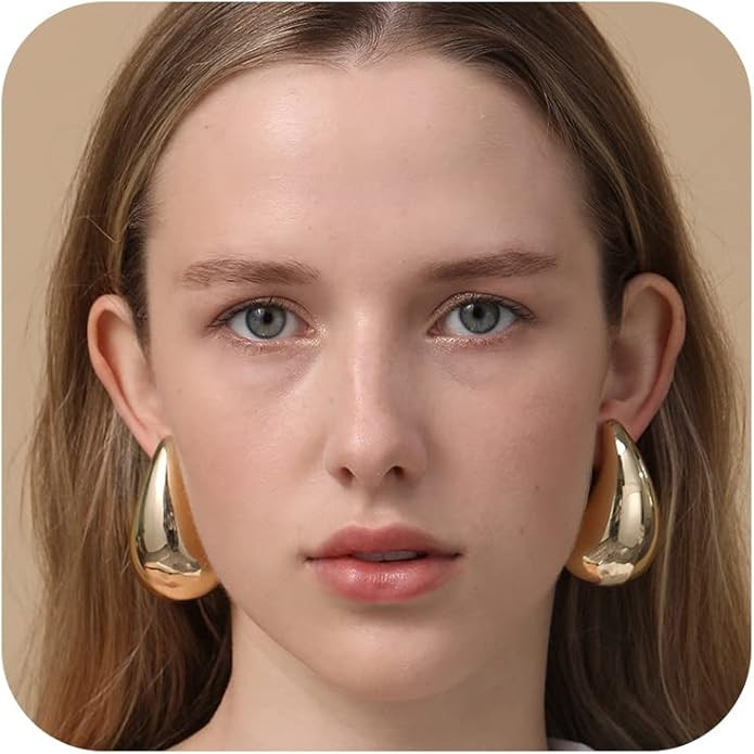 Apsvo Extra Large Drop Earring, Oversized Chunky Gold Hoop Earrings for Women, Lightweight Hypoal... | Amazon (US)