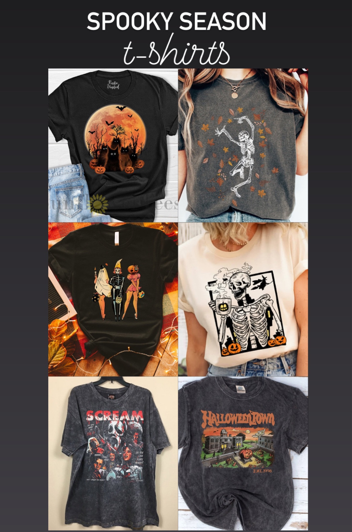 The cutest Spooky Season graphic tees. Etsy. Skeleton. Kitty Cat. Scream. Halloween-town. Pumpkin  

#LTKSeasonal #LTKHalloween #LTKsalealert