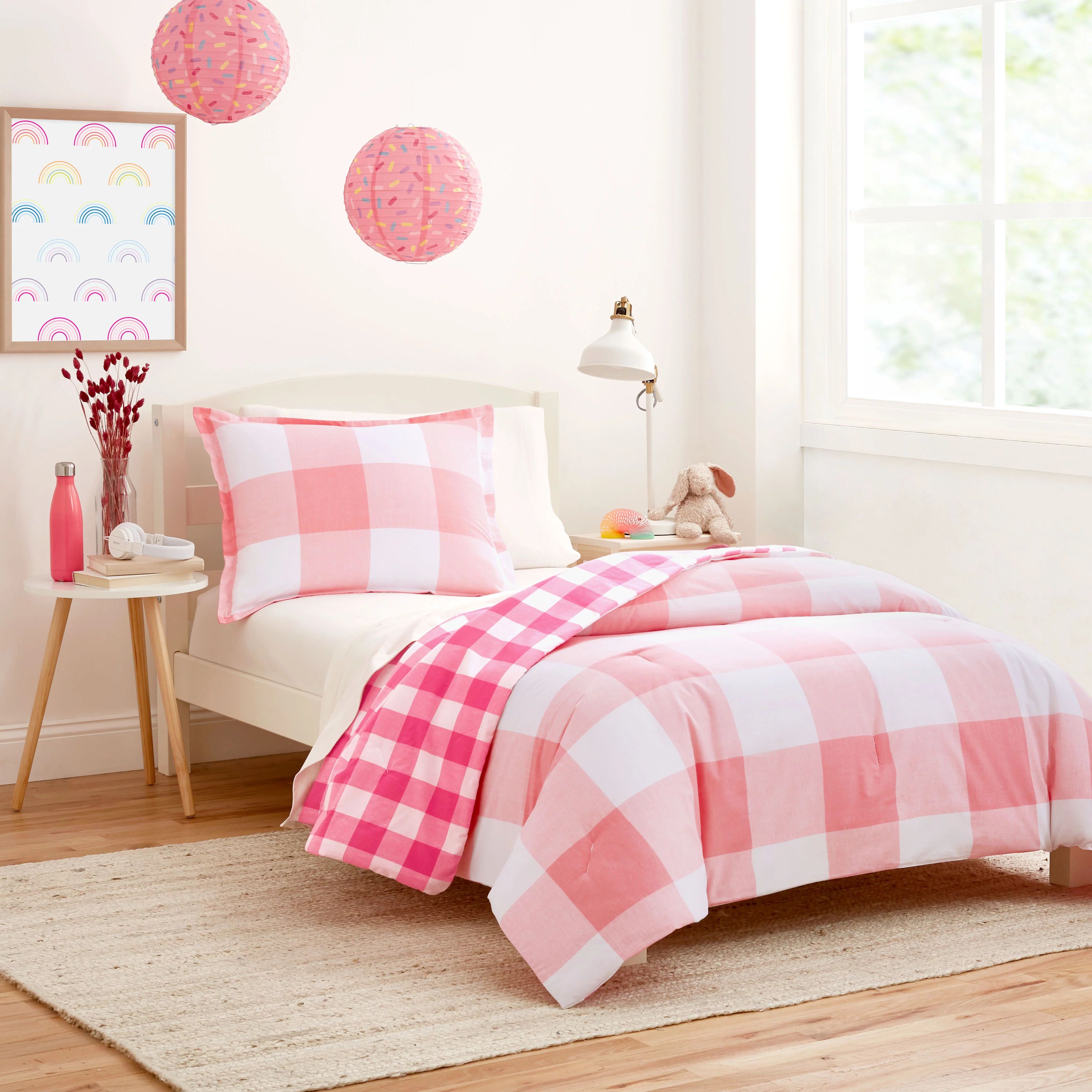 Gap Home Kids Gingham Reversible Organic Cotton Blend Comforter Set, Twin, Pink, 2-Pieces - Walma... | Walmart (US)