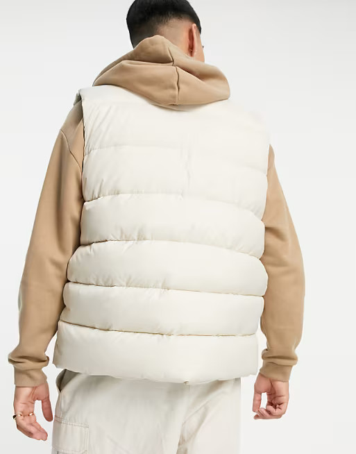 ASOS DESIGN puffer gilet with contrast lining in ecru | ASOS (Global)