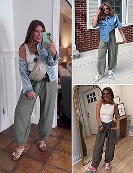 Xiaoxuemeng Womens Baggy Wide Leg Pants Casual Elastic Waisted Palazzo Harem Pants with Pockets | Amazon (US)