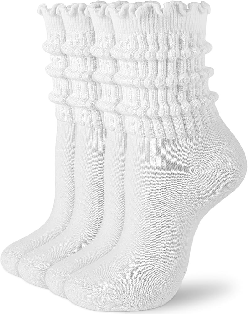 HONGTEYA Ruffle Socks for Women Cotton Slouchy Crew Socks for Boot Sneakers Mid Calf Frilly Size ... | Amazon (US)