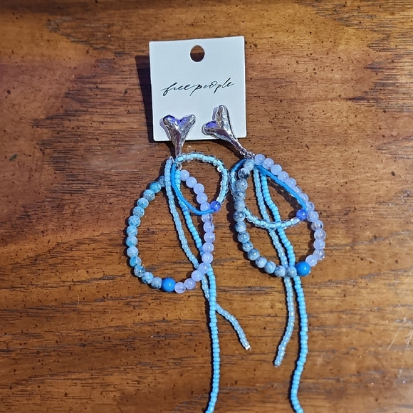 Free People Silver and Blue Beaded Earrings | Poshmark