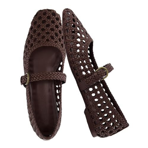 CUSHIONAIRE Weston Hand Woven Mary Jane Flats for Women, Comfortable Dressy Ballet Flats with Braided Adjustable Buckle and Memory Foam Cushioning, Brown 7.5 | Amazon (US)