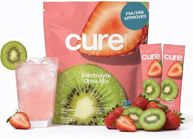 Cure Hydration - Electrolyte Drink Powder Strawberry Kiwi 14 Packets | Plant-Based Dehydration Re... | Amazon (US)