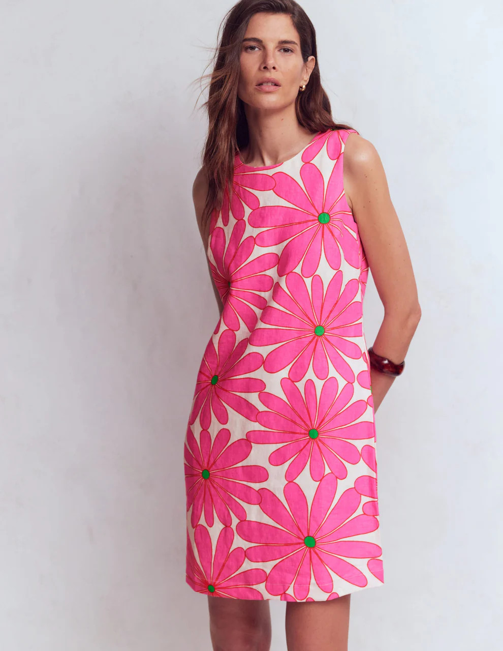 Linen Shift Dress-Pink, Daisy Blossom | Boden (US)