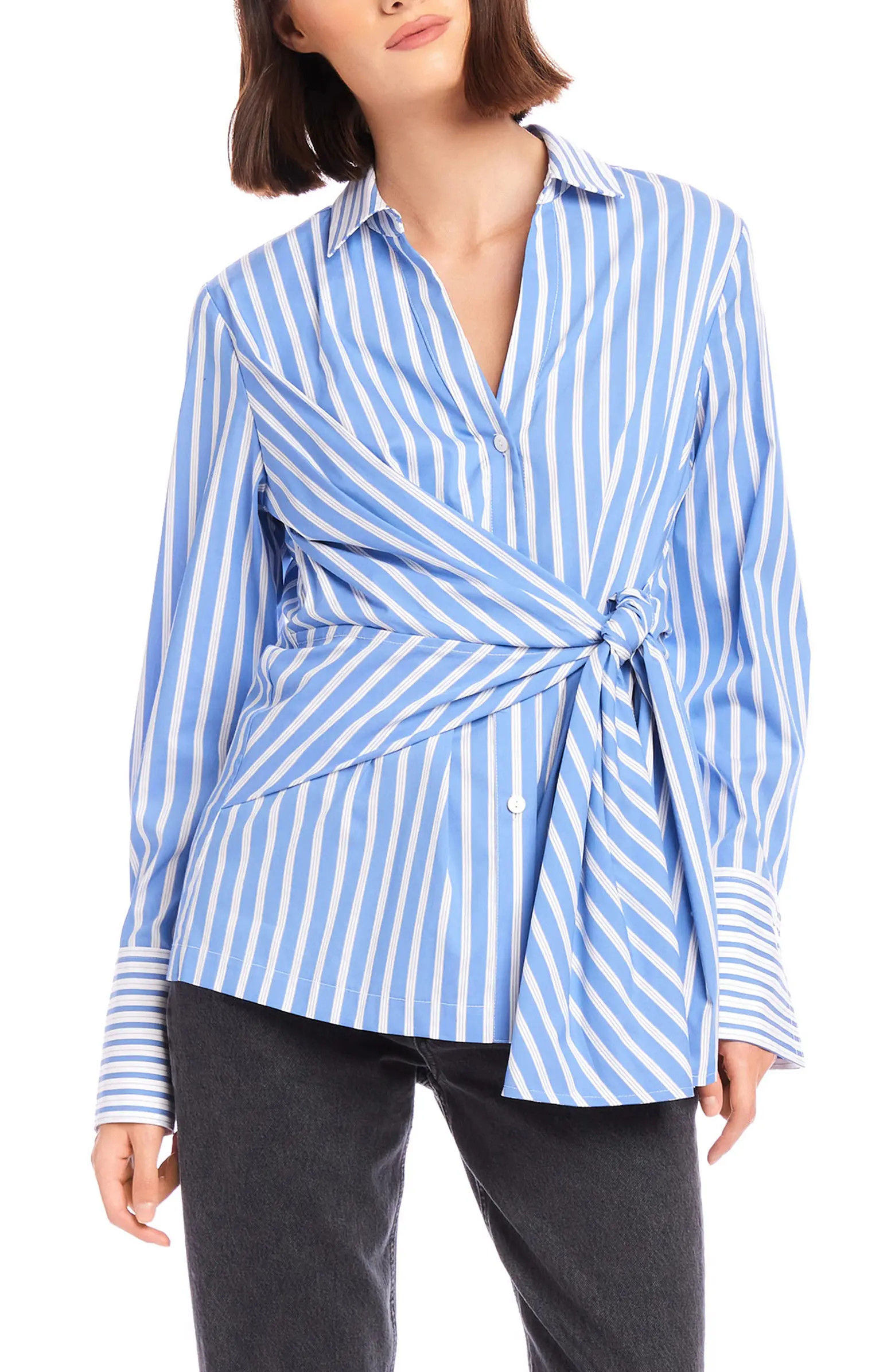 Reese Stripe Tie Waist Button-Up Shirt | Nordstrom