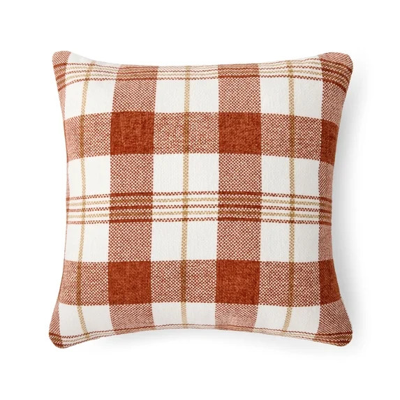 Way To Celebrate 18"x18" Harvest Plaid Polyester Decorative Pillow | Walmart (US)