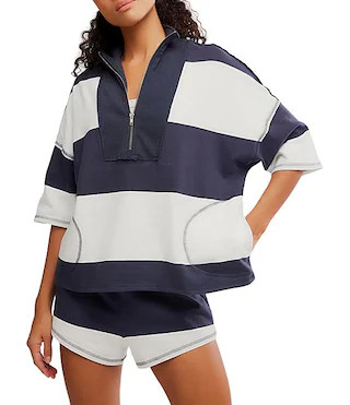 FP Movement Retro Rugby Stripe Pattern Quarter Zip Short Sleeve Short Set | Dillard's