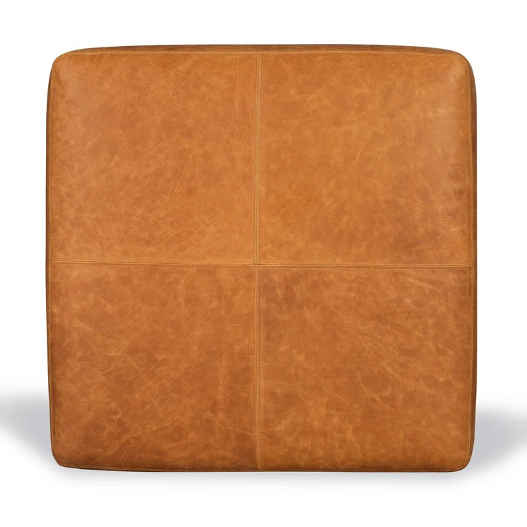 Heafield Square 35" Wide Full-Grain Genuine Italian Leather Ottoman | Wayfair North America